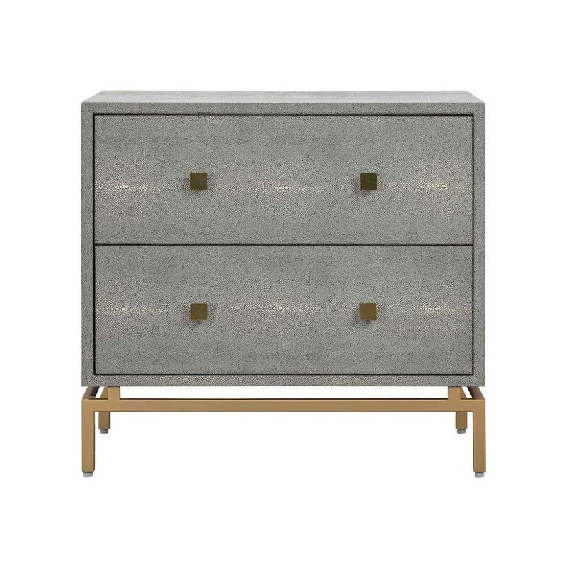 Starlight Canyon Home Gray Wood Night Stand With 2 Drawers And Gold Base, Shagreen Textured Finish