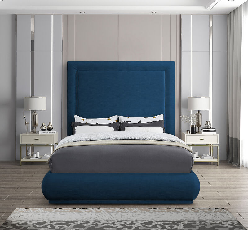 Meridian Furniture Brooke Navy Linen Textured Fabric King Bed image number 3
