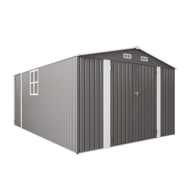 10x14 FT Outdoor Metal Storage Shed with Three Lockable Doors and Clear Window image number 0