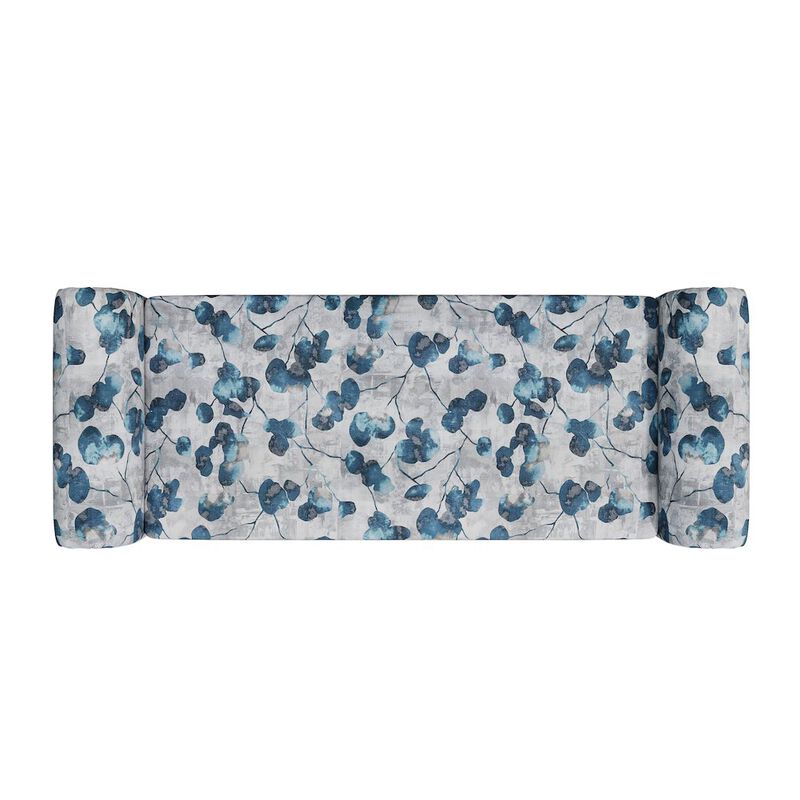 HL Home Furnishings Rolled Arm Storage Ottoman in Blue Floral Bonsai