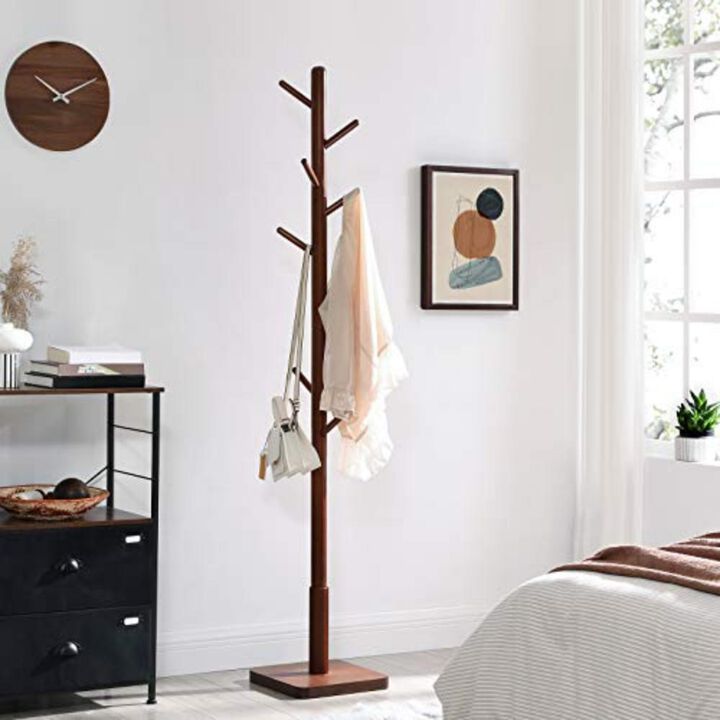 Solid Walnut Coat Rack Stand with 8 Hooks - Elegant Hall Tree