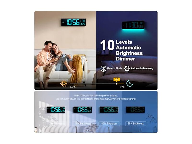 Digital RGB Colors Alarm Night Lights Wall Clock 16 Inch Glow In Dark image number 3
