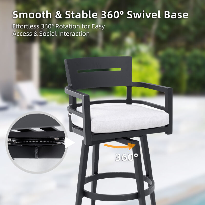 Durable Outdoor Bar Stools 2-Piece Set &ndash; Aluminum Frame, 360&deg; Swivel, Weather-Resistant Cushions, Ergonomic Comfort for Patio or Deck image number 6