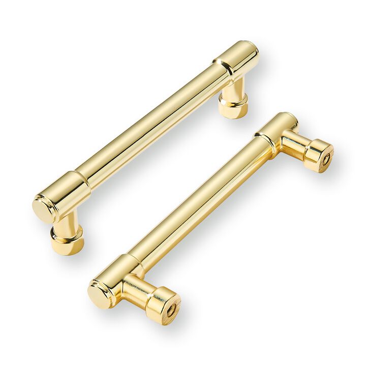 khtumeware 10-Pack 3-3/4inch Hole Center Polished Brass Cabinet Pulls Heavy Duty Solid Unlacquered Brass Cabinet Handles for cab