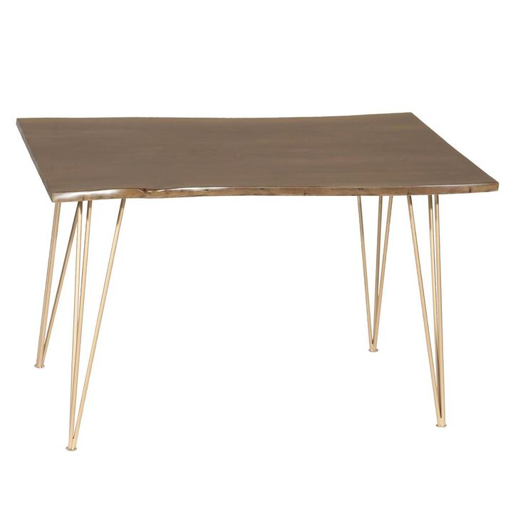 Carolina Living Seti Live Edge Dining Table - Elm Top - Gold Base