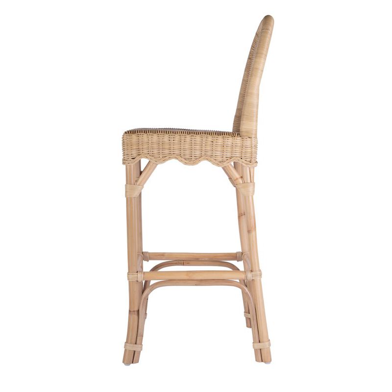 Butler Specialty Flora Rattan 30 Scalloped Edge Bar Stool, Light Brown