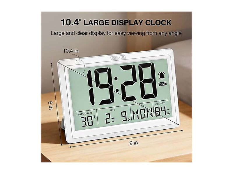 10 Inch Digital Wall Clock Battery Operated Large Calendar Indoor Temperature No image number 2