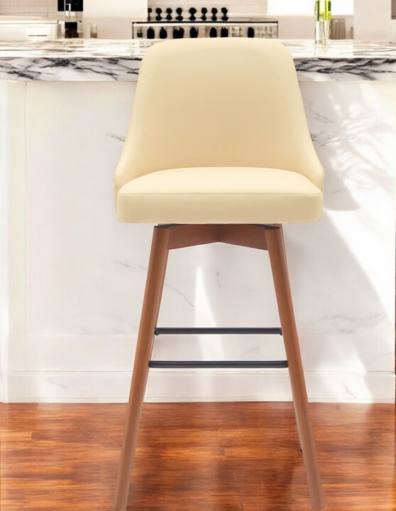 HomeRoots Solid Wood and Fabric Armless Swivel Bar Stool