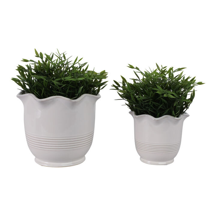 S/2 6/8" Fluted Planters, Ivory