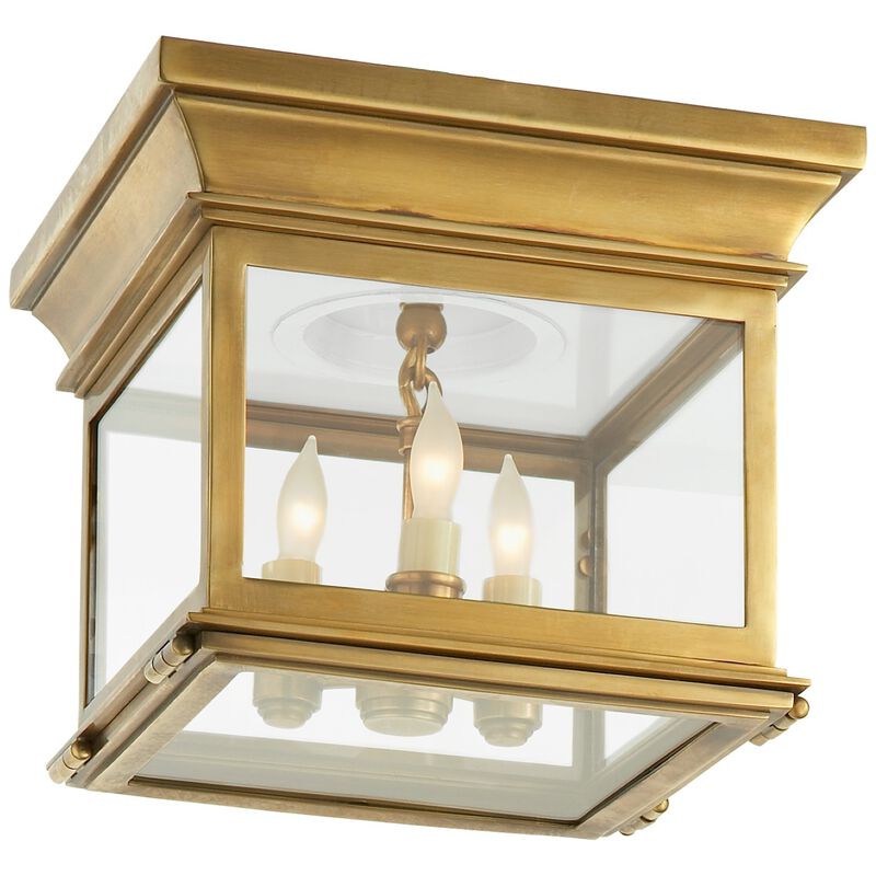 Club Small Square Flush Mount in Antique-Burnished Brass