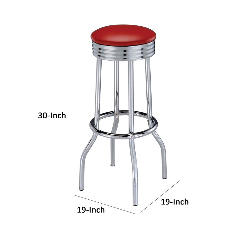 30 Inch Set of 2 Retro Barstools, Retro Red Faux Leather Seats, Chrome Legs - Benzara
