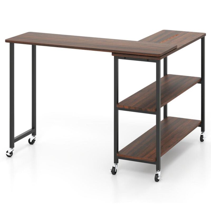 Hivvago Patented Large 360-Degree Free Rotating Sofa Side Table with Wheels and Storage Shelf