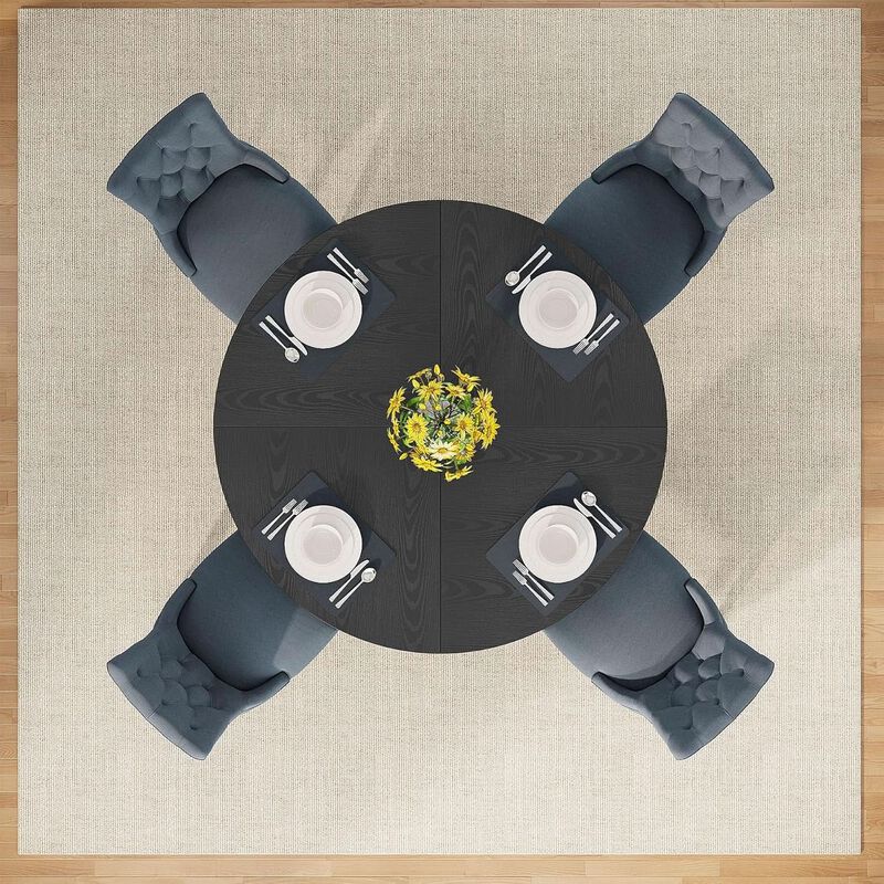 ShipItFurniture 47-inch Round Wood Dining Table, Farmhouse Patchwork Top, Black Cross Base image number 5