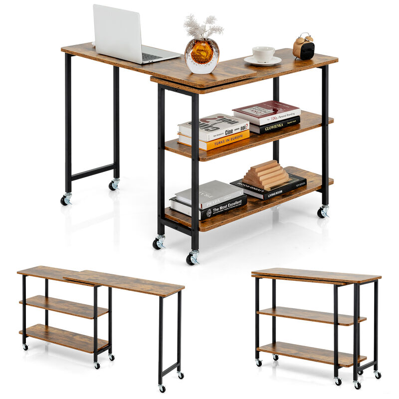 360&deg; Rotating Sofa Side Table with 2-Tier Storage Shelves