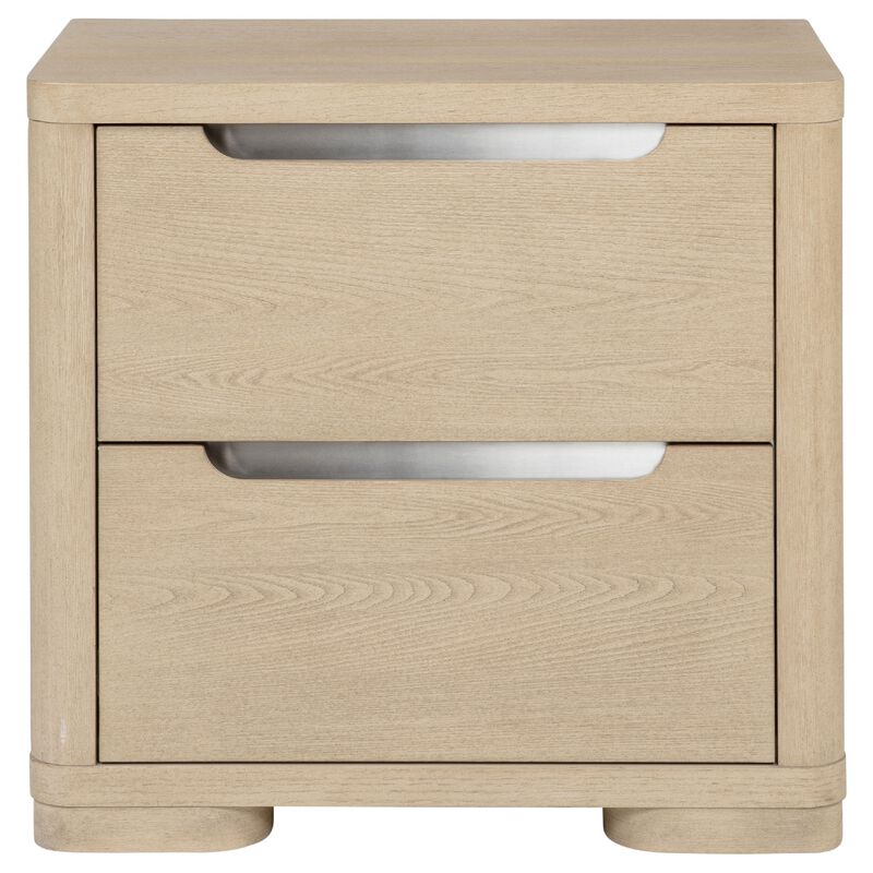 Saina Nightstand with 2 Drawers, Block Feet, Light Elm Wood 27 Inch image number 0