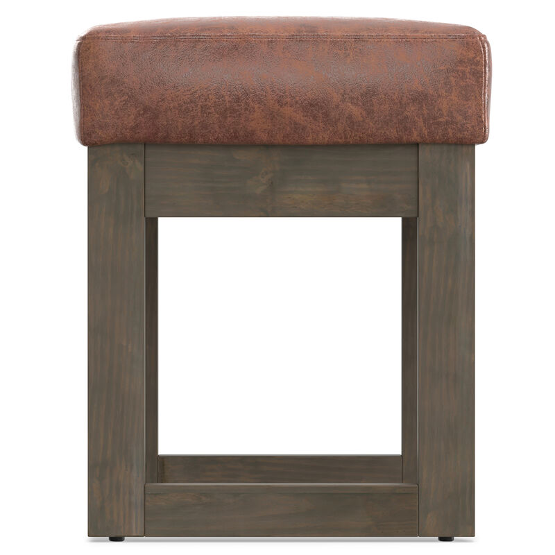 Milltown Footstool Small Ottoman Bench in Distressed Saddle Brown Faux Air Leather image number 4