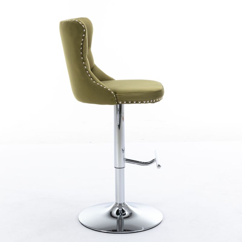 Streamdale Swivel Velvet Barstools, Adjustable Height, Set of 2, Olive Green image number 3