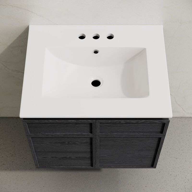 24" Wall-Mounted Bathroom Vanity in Black Oak with 3-Hole Centerset Sink Top image number 2