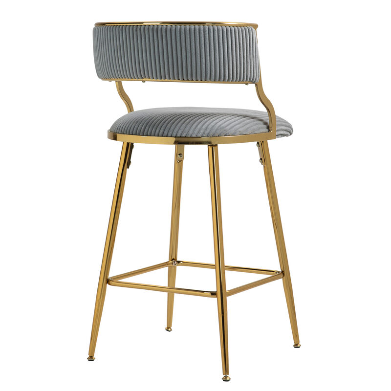 Streamdale Corduroy Counter Bar Stools (Grey), Set of 2