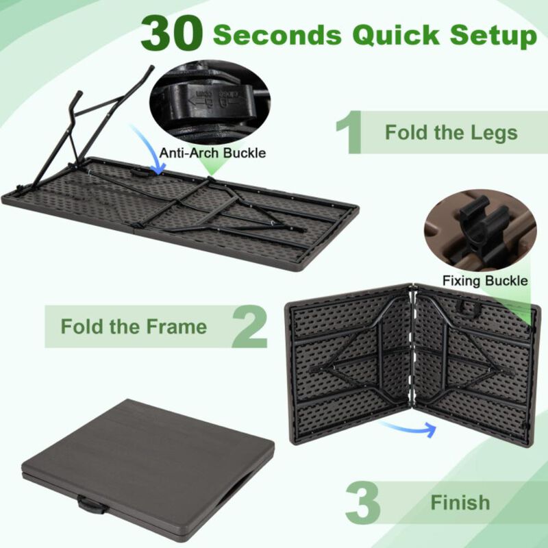 Hivvago 5FT Folding Picnic Table with Wood Grain HDPE Tabletop and  Non-slip Foot Pads