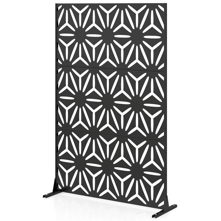 Portable Freestanding Fence Panel with Stand and Expansion Bolts for Outdoor Yard Use-Black