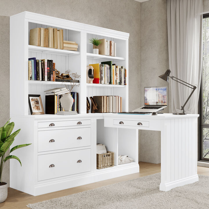Merax 83.4"Tall Bookshelf &Writting Desk Suite,Modern Bookcase Suite with LED Lighting, Drawers,Study Desk and Open Shelves,2-Piece Set Storage Bookshelf