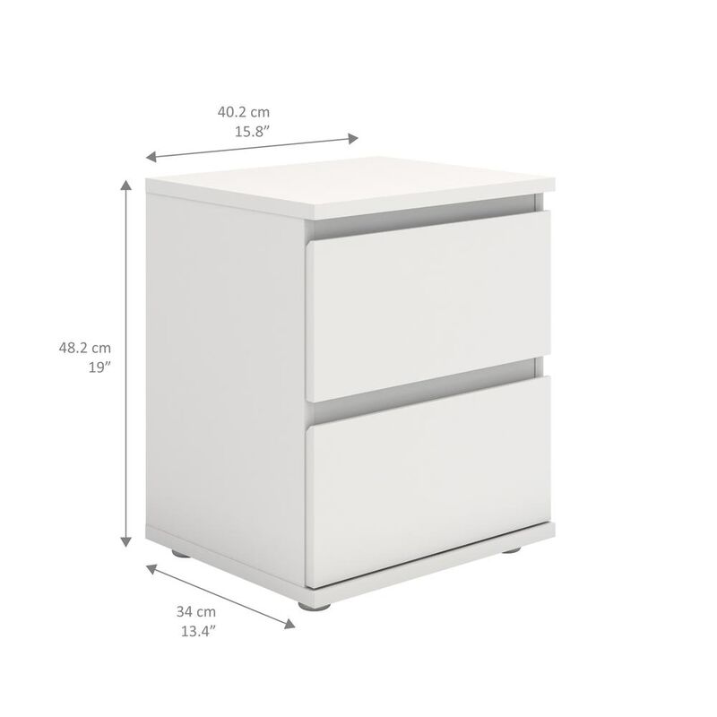 Furnifact White 2 Drawer Nightstand - Compact And Functional Bedroom Nightstand