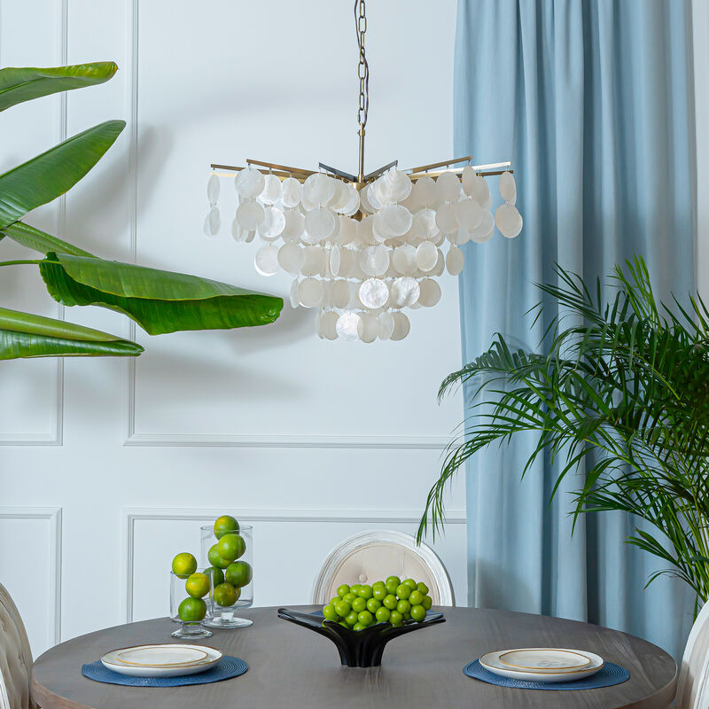 6-Light 29.5" Glam Coastal Capiz Tiered Chandelier With Seashell Accents image number 3