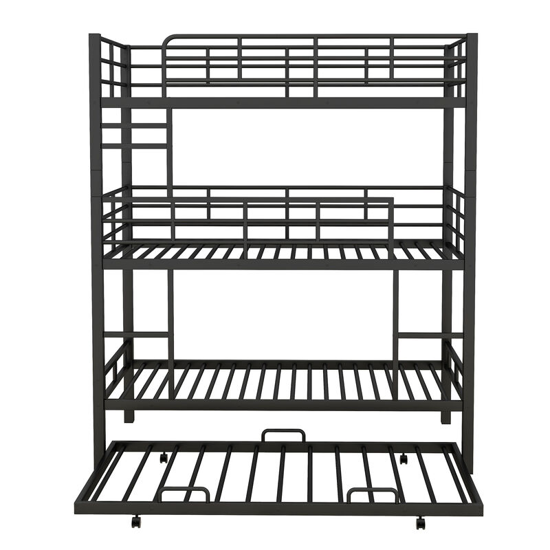 Whisen Metal Twin Size Triple Bunk Bed With Trundle- Black