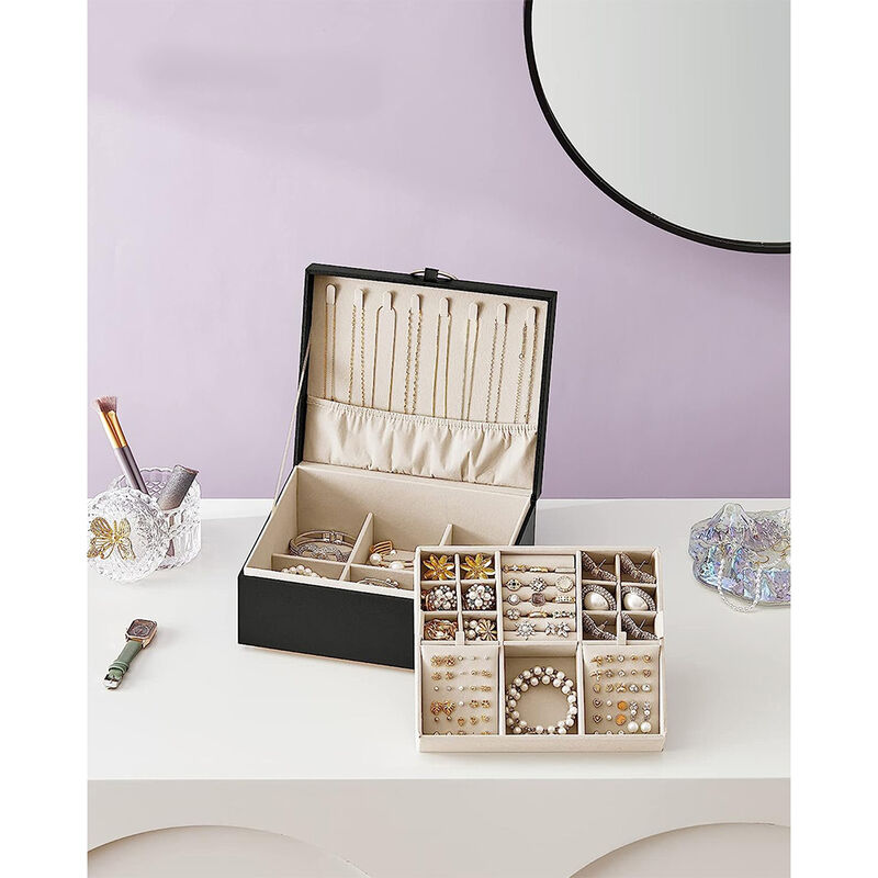2-Layer Jewelry Box with Handle for Stylish and Portable Storage image number 1
