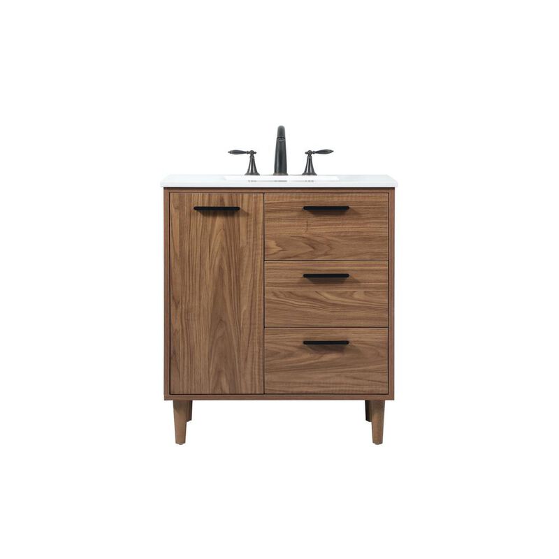 Elegant Kitchen and Bath 30 inch Single bathroom vanity in walnut brown