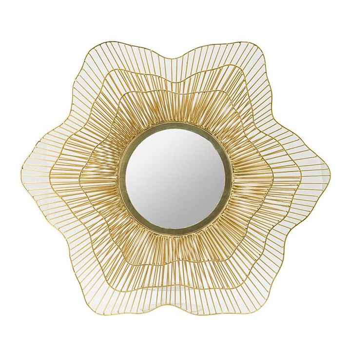 HomeRoots 27" Gold Floral Sunburst Iron Framed Accent Mirror