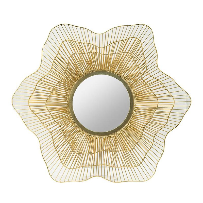 HomeRoots 27" Gold Floral Sunburst Iron Framed Accent Mirror image number 0