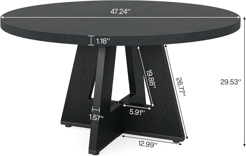 ShipItFurniture 47-inch Round Wood Dining Table, Farmhouse Patchwork Top, Black Cross Base image number 2