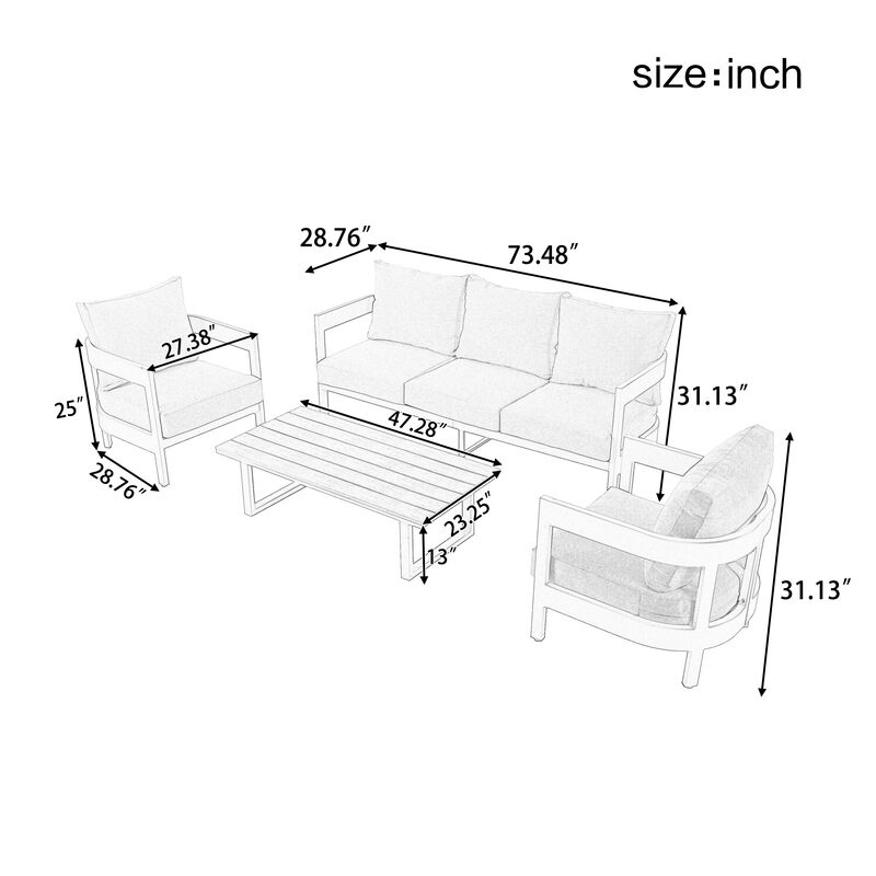 Whisen High-Quality Outdoor Seating Set with Thick Cushions for Ultimate Comfort, Perfect for Lawns, Patios, and Poolside - Gray