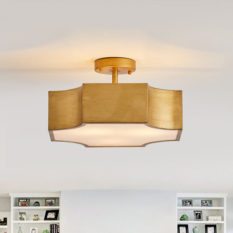 Classic Gold Metal 3-Light Semi-Flush Mount Ceiling Light