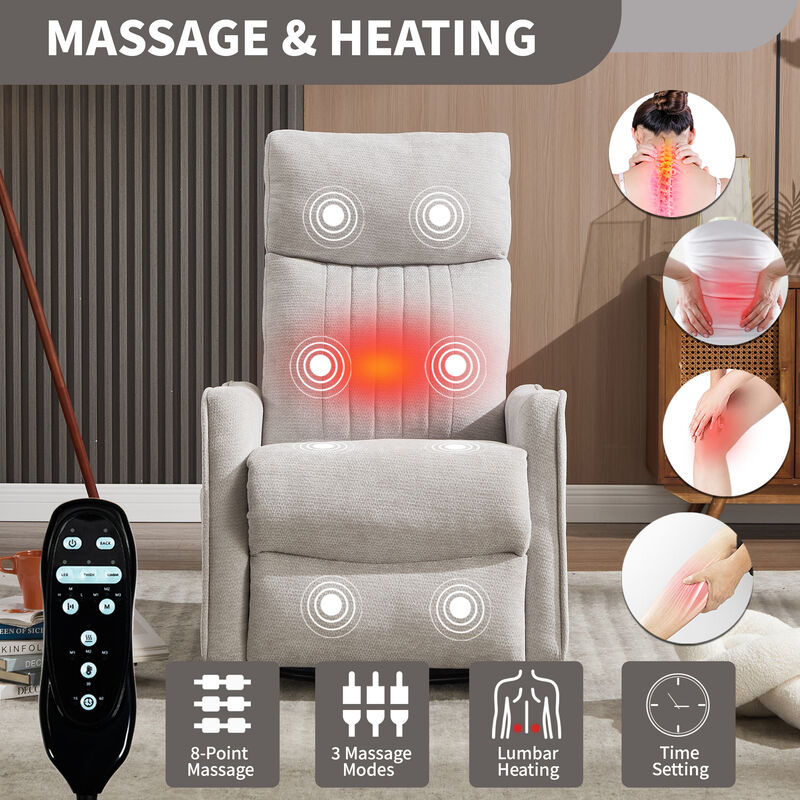 Heat Massage Manual Recliner Chair with Rocker and Swivel in Fabric for Living Room image number 6