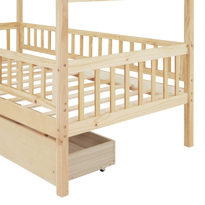 Merax Twin Size Wooden House Bed with 2 Drawers