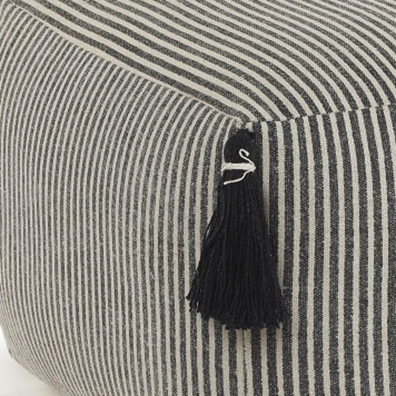 Hivvago 18 Inch Gray Cotton Striped Pouf Ottoman