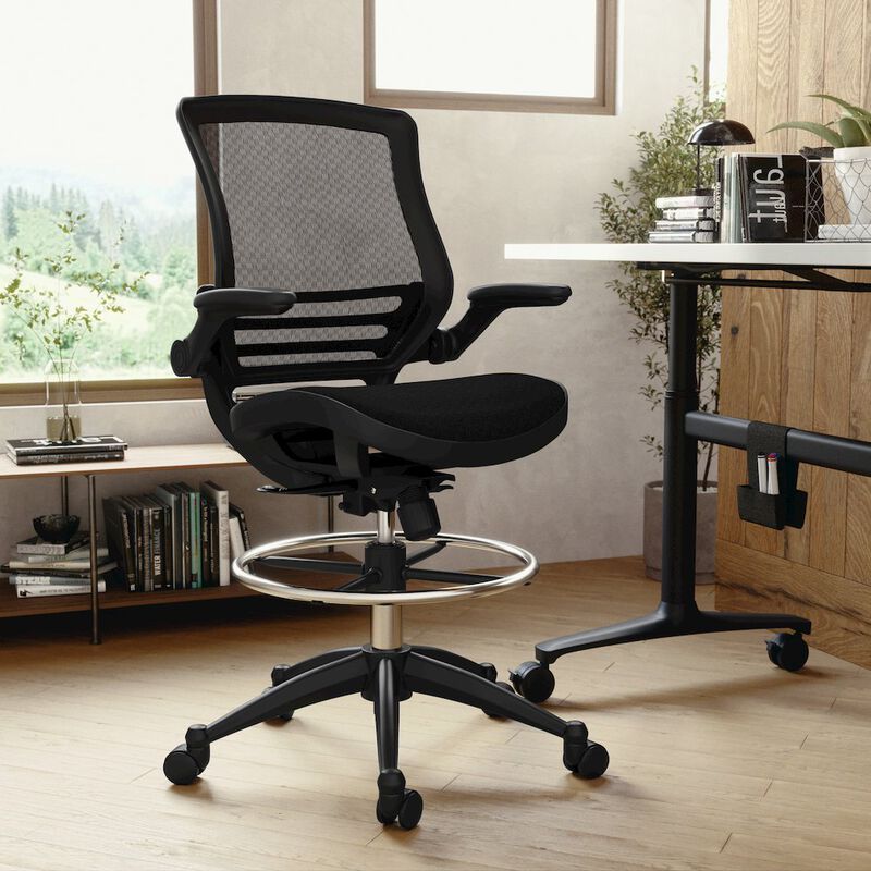 Flash Furniture Mid-Back Transparent Black Mesh Drafting Chair with Black Frame and Flip-Up Arms image number 9