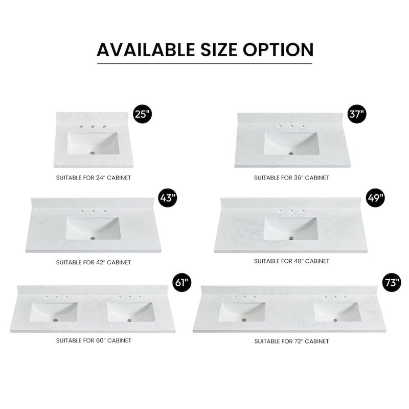 Vinnova Design Composite Stone Vanity Top in Grain White with White Rectangular Single Sink