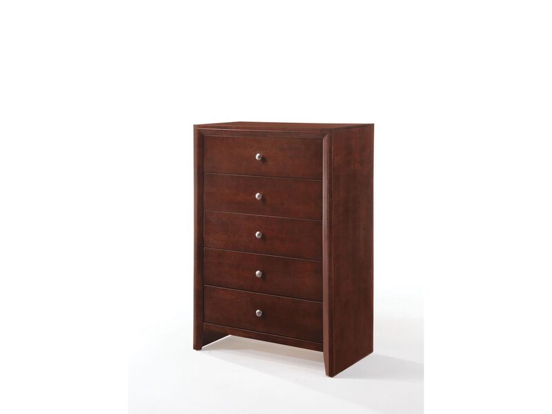 Contemporary Style Wooden Chest with 5 Storage Drawers, Brown - Benzara