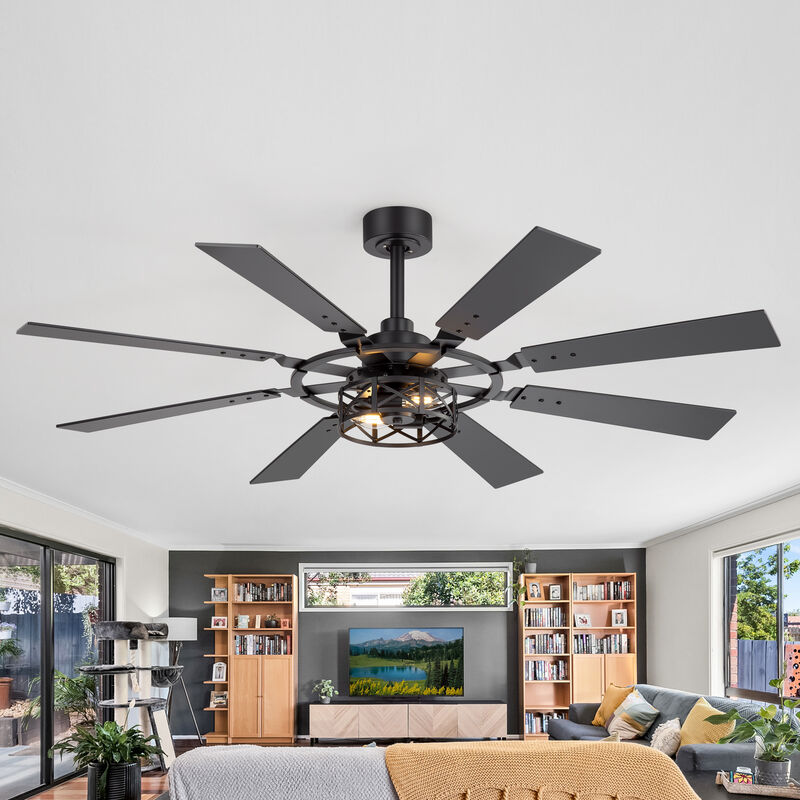 Breezary 52 in Traditional Ceiling Fan with Light,8 Blade Fan, E12 Dual Light Kit, Remote Control image number 6