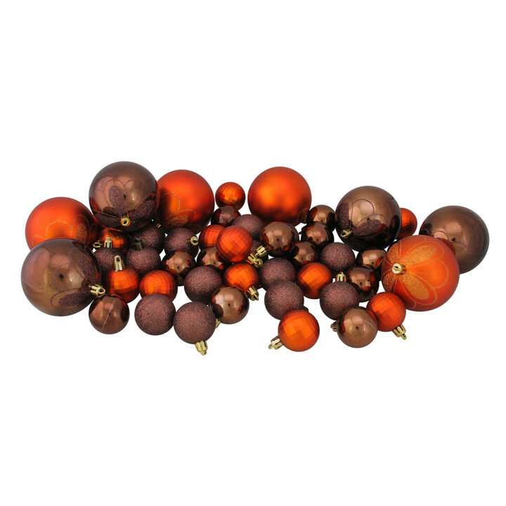 125ct Chocolate Brown and Burnt Orange Shatterproof 4-Finish Christmas Ornaments 5.5" (140mm)