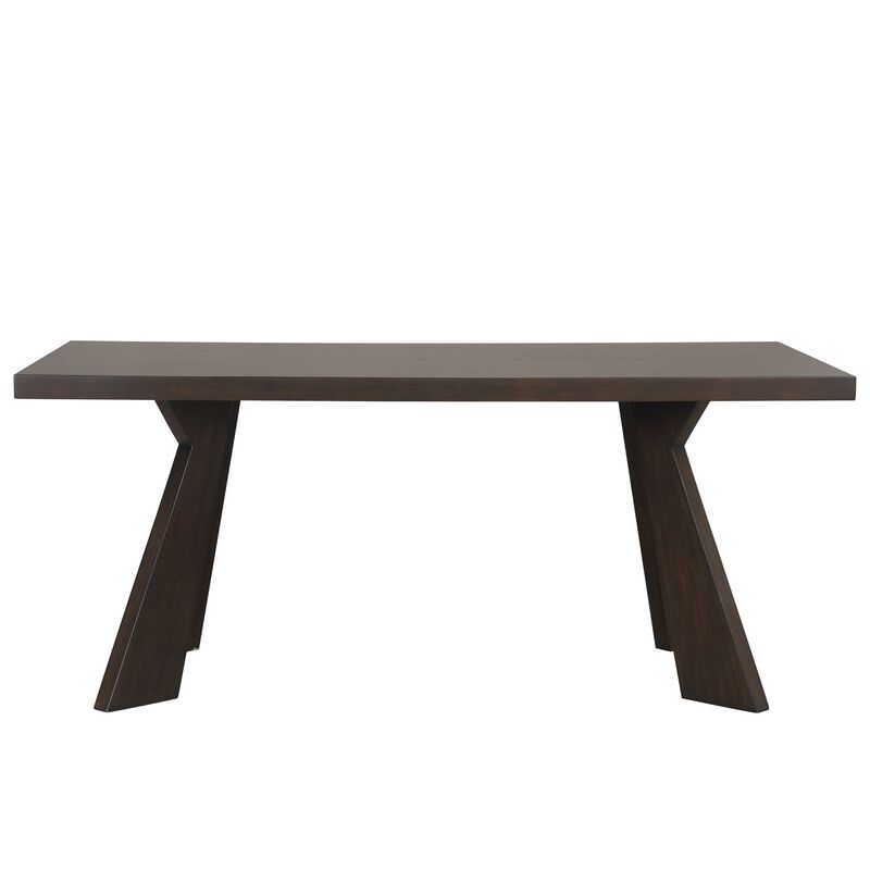 Kiana Dining Table, Dark Brown Solid Rubberwood, Rectangular 72 Inch - Benzara