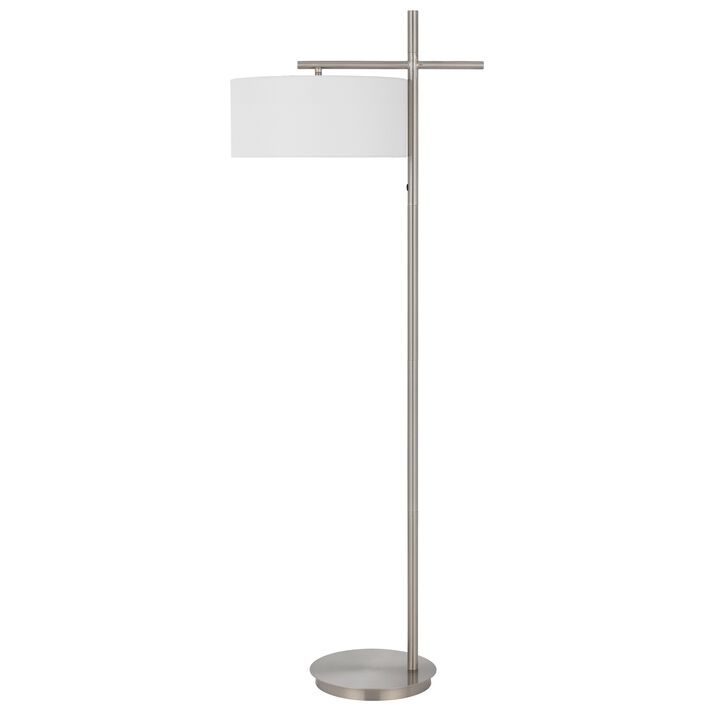 Lavy Floor Lamp, Slim Chrome Pole Base, White Hardback Shade 62 Inch - Benzara