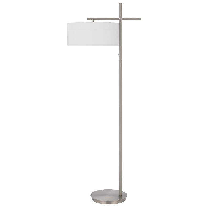 Lavy Floor Lamp, Slim Chrome Pole Base, White Hardback Shade 62 Inch - Benzara