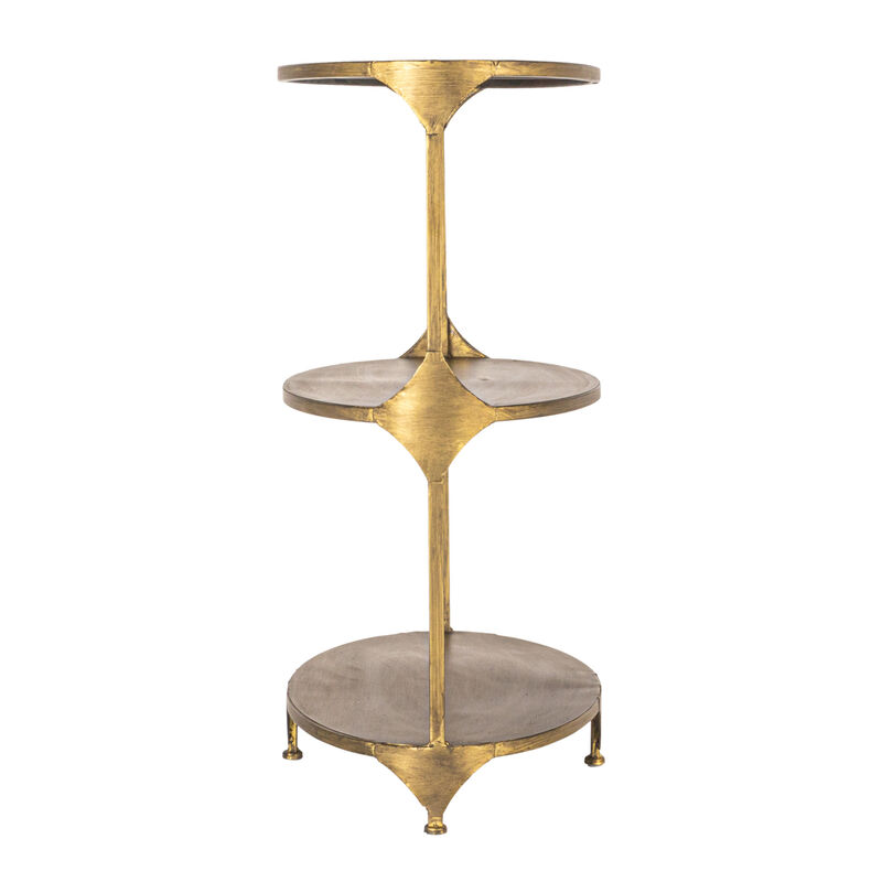 Oval Shaped Metal 3-Tier Shelf, Antique Gold image number 3