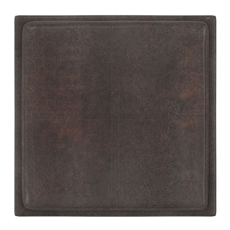 Rockwood 17 inch Wide Contemporary Square Cube Storage Ottoman with Tray in Distressed Brown Vegan Faux Leather, Assembled image number 3