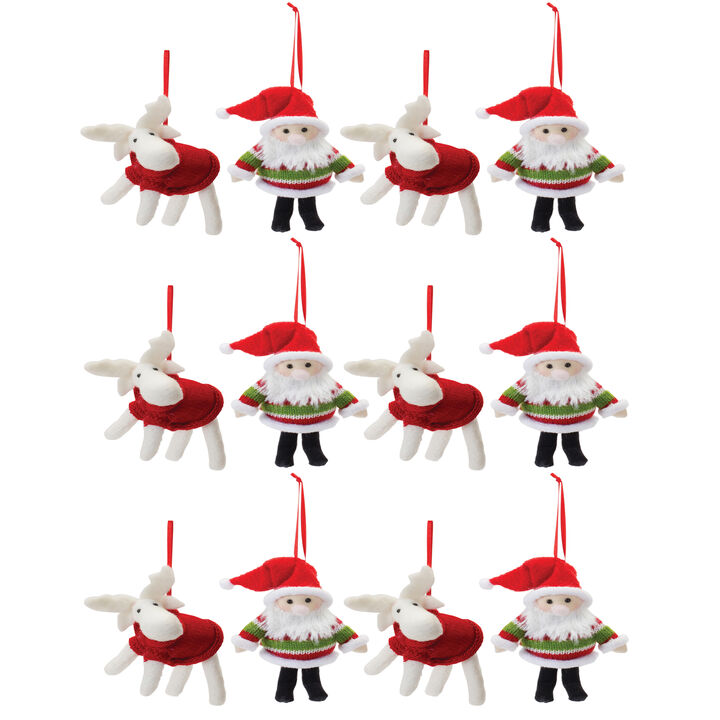 Santa And Moose Ornament (Set of 12)  Foam/polyester